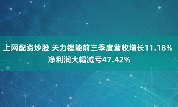 上网配资炒股 天力锂能前三季度营收增长11.18% 净利润大幅减亏47.42%
